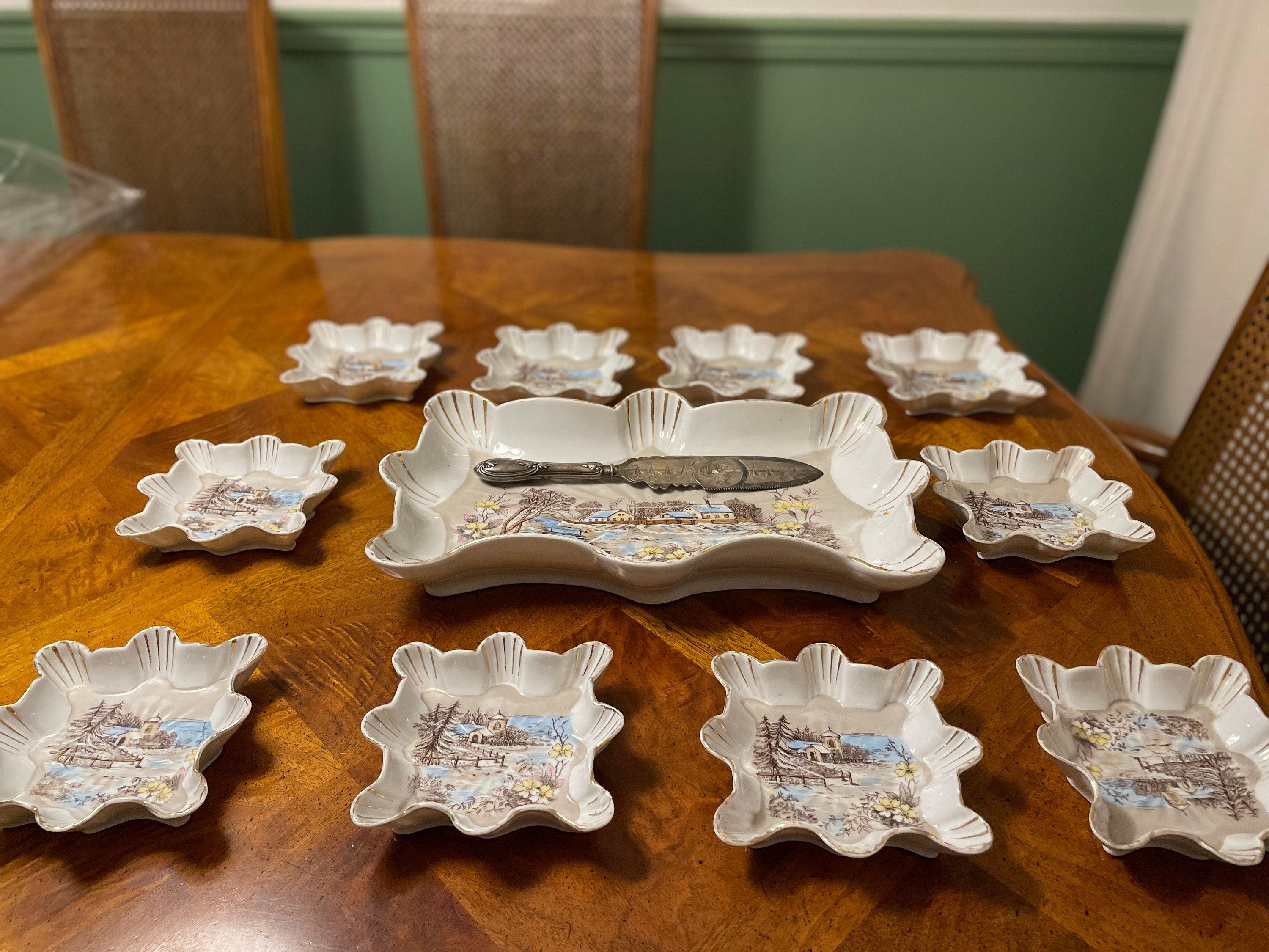 Antique BS M. Austria 11 Pcs Victorian Serving Ice Cream Set  1847 Rogers Bros Silver Knife