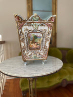 Hand Painted Italian Ceramic Planter Rococo Style Decorative Footed Cachepot Cherub Scene Ornate Vase Home Decoration Art Pot Unique