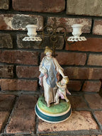 1900s Victorian Porcelain Figurine Girl with Cherub Candlesticks Candelabra