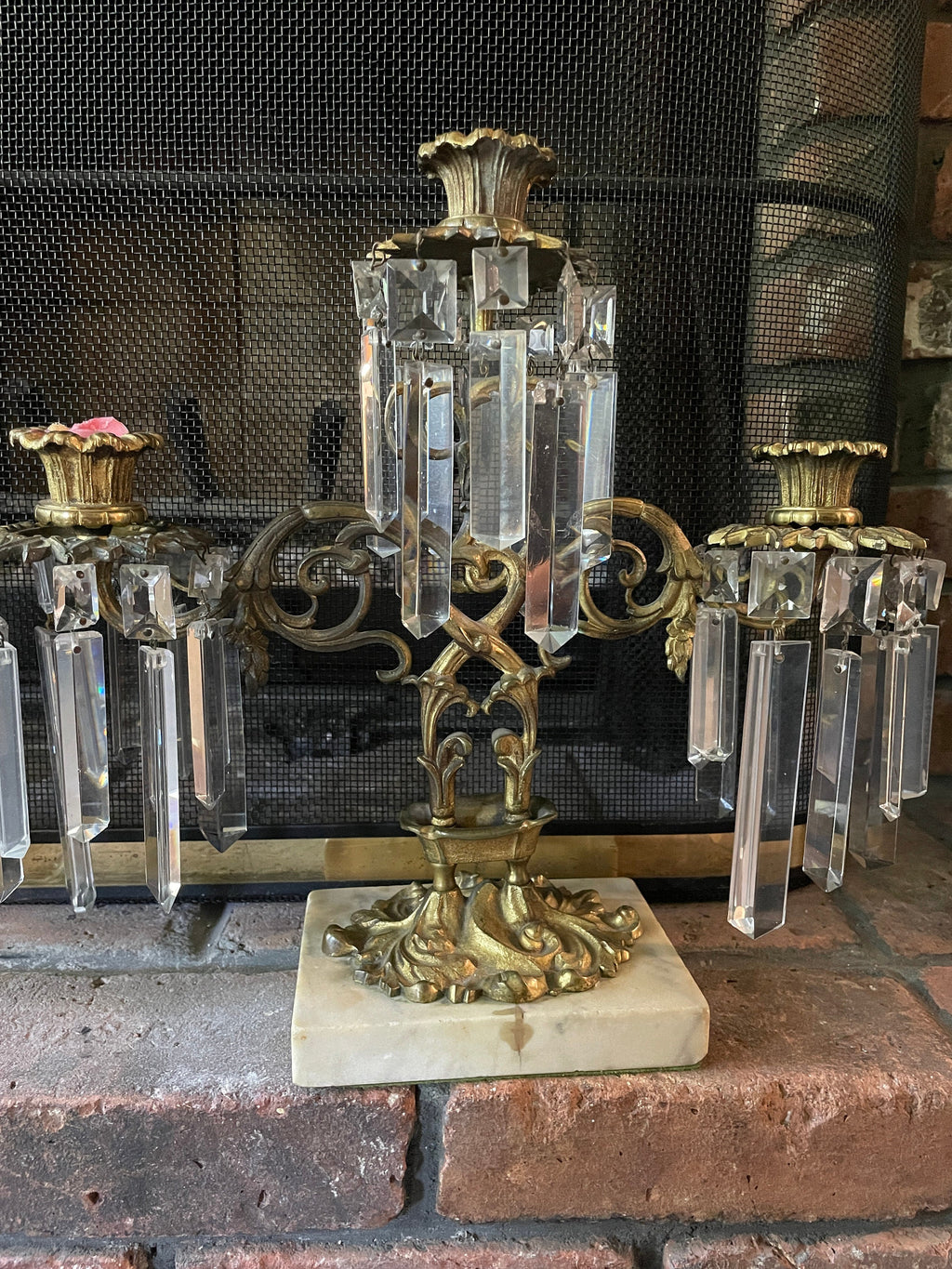 Pair of Antique French Empire Gilt Bronze Crystal Candelabras Elegant 6 Arm Candlesticks Stunning Mantel Decor Circa 1850 Rare Find Elegance