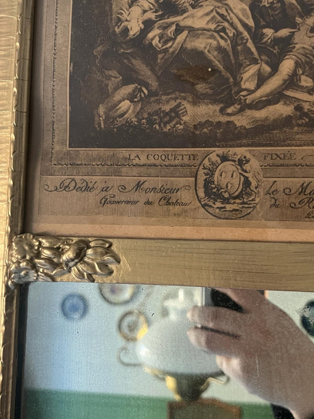 Antique French Trumeau Wall Mirror Ornate Gold Frame Etching Glass Rococo Style Large Gilded Victorian Decoration Hallway Accent Piece