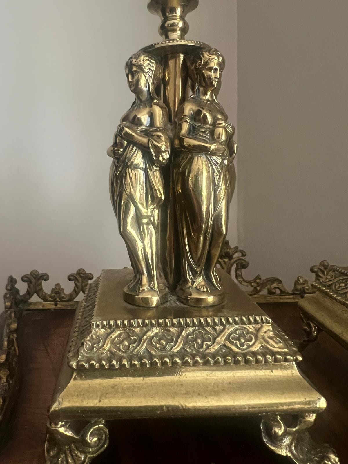 Antique Pair Candlestick Holders Elegant Figurine Design Victorian Style Decorative Accent Pieces Mantel Table Shelf Display Home Decoration