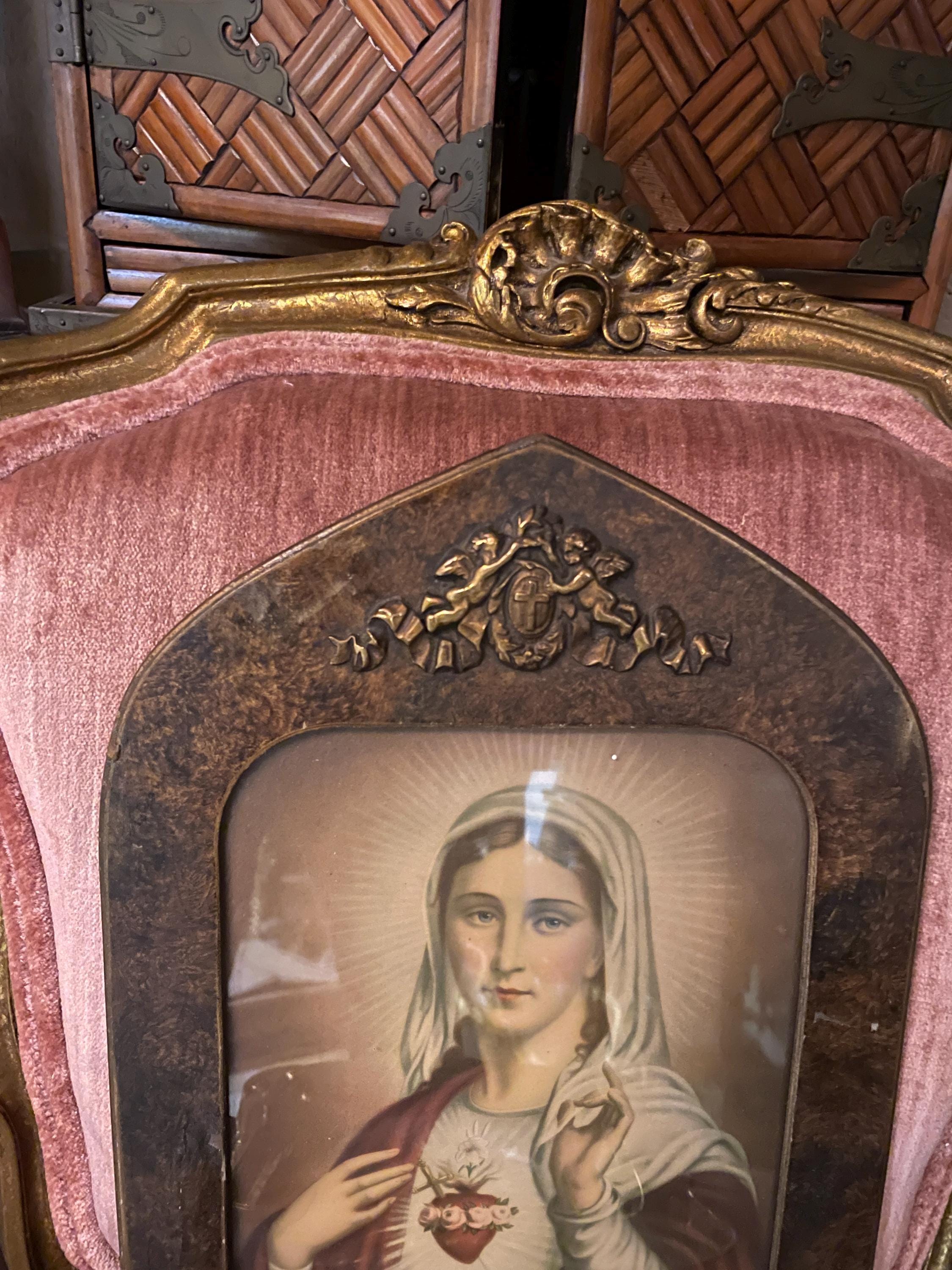 Antique Framed Virgin Mary Print - Catholic Wall Art, Home/Church Decoration Immaculate Heart of Mary