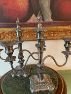 Antique Pair Silver Candelabra Five Arm Baroque Candle Holders Ornate Heavy Metal Candle Stand Classical Decoration Mantel Table Display