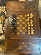 Antique Handcarved Walnut Chess Table, Backgammon Game by Theodore Alexander