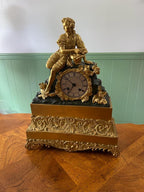 Antique French Early 19th Century Gilded Bronze Mantel Clock Antique Victorian Sculpture Ornate Floral Motifs Luxurious Bronze Mantel Clock