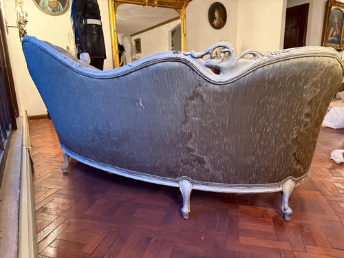 Antique French Louis XV Style Tufted Canapé  Antique French Sofa Ornate Carved Frame Reupholstery Louis XV Style Circa 1900s Luxurious Sofa