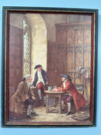 1929 Signed British Genre Old Print – Georgian Tavern Interior Scene, Early 20th Century Historical Revival Artwork