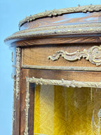Antique French Louis XV Style Vitrine, Curved Glass Display Cabinet with Hand Painted Panel