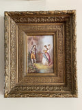 Antique Romantic Scene Painting, Ornate Gold Gilt Frame, 19th Century European Art