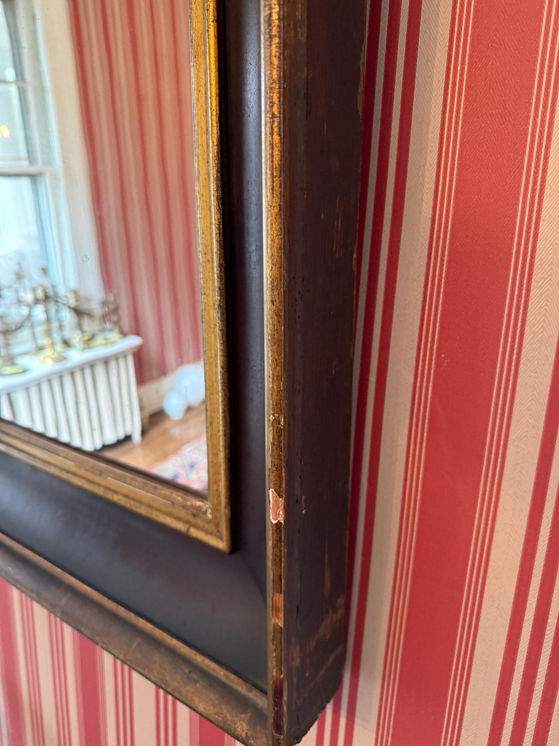 Antique Gilded Mirror Aged Patina Smoky Blurry Glass 19th Mirror Mercury Glass Federal Style Rustic Distressed Frame Early American Decor
