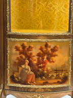 Antique French Louis XV Style Vitrine, Curved Glass Display Cabinet with Hand Painted Panel