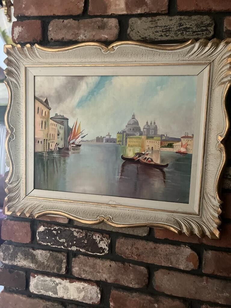 Vintage Gondola Venice Painting Ornate Frame Wall Art European Canal Scene Handmade Oil Artwork Classical Home Decoration Unique Piece