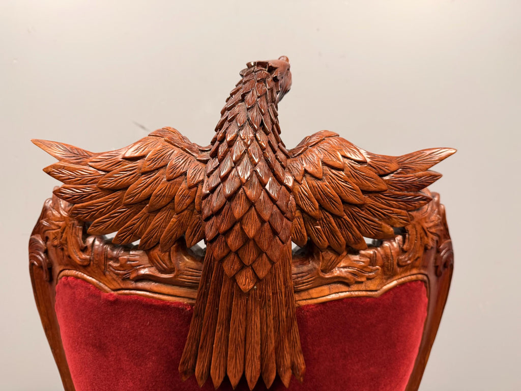 Vintage Carved Ornate Wood Eagle Crest Dining Chairs Renaissance Revival,  Set of 6 Chairs