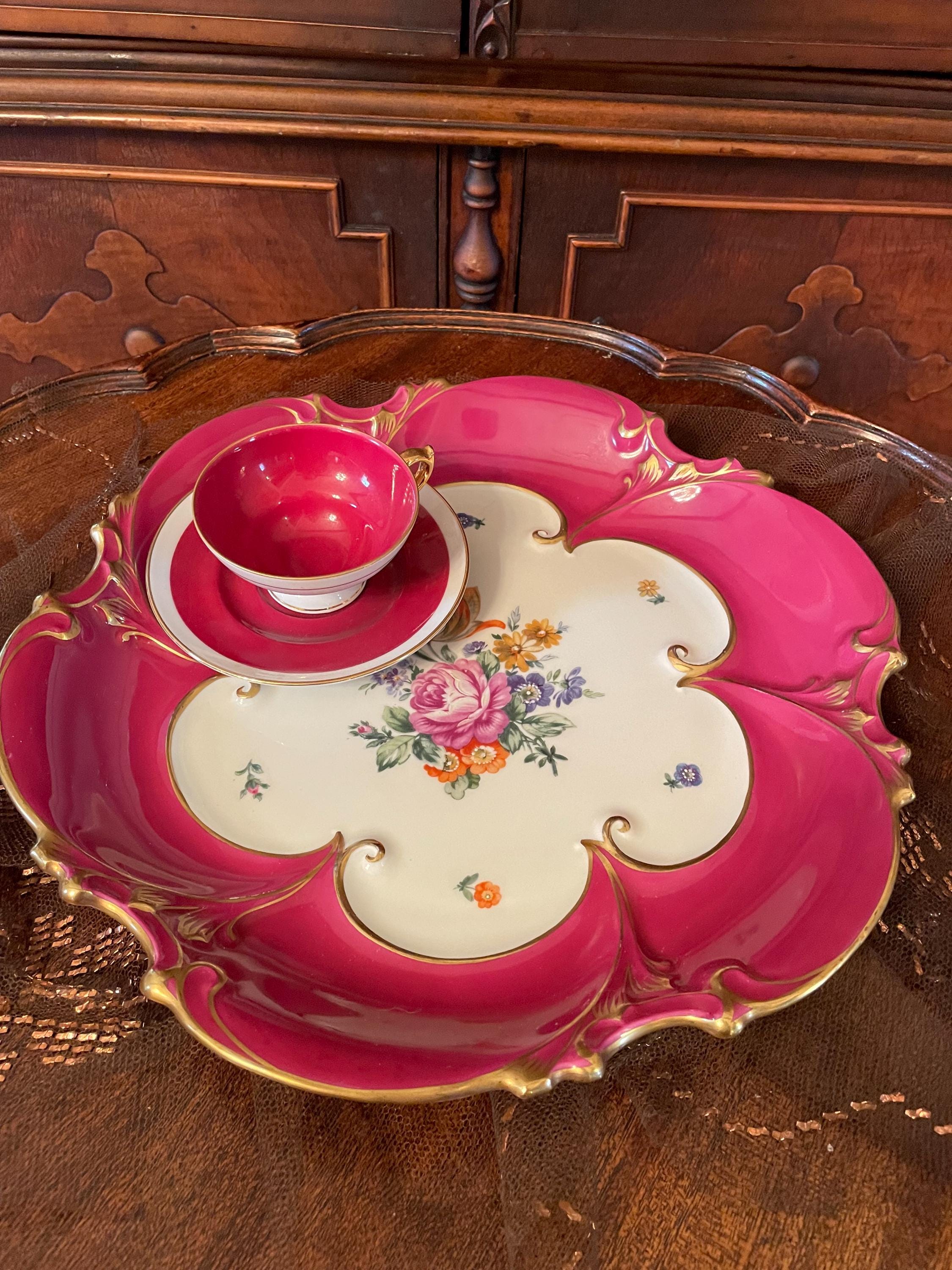 Vintage Hand Porcelain Floral Design Collectible Serving Plate  Matching Cup Saucer.Made in Germany