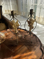 Pair of Vintage Metal Cherub Design Candlesticks Candleholder