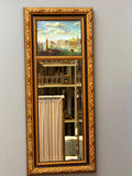Antique Gilt Wood Mirror with Venetian Scene Painting, Ornate Gold Frame