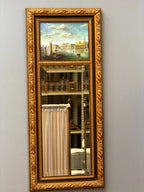 Antique Gilt Wood Mirror with Venetian Scene Painting, Ornate Gold Frame