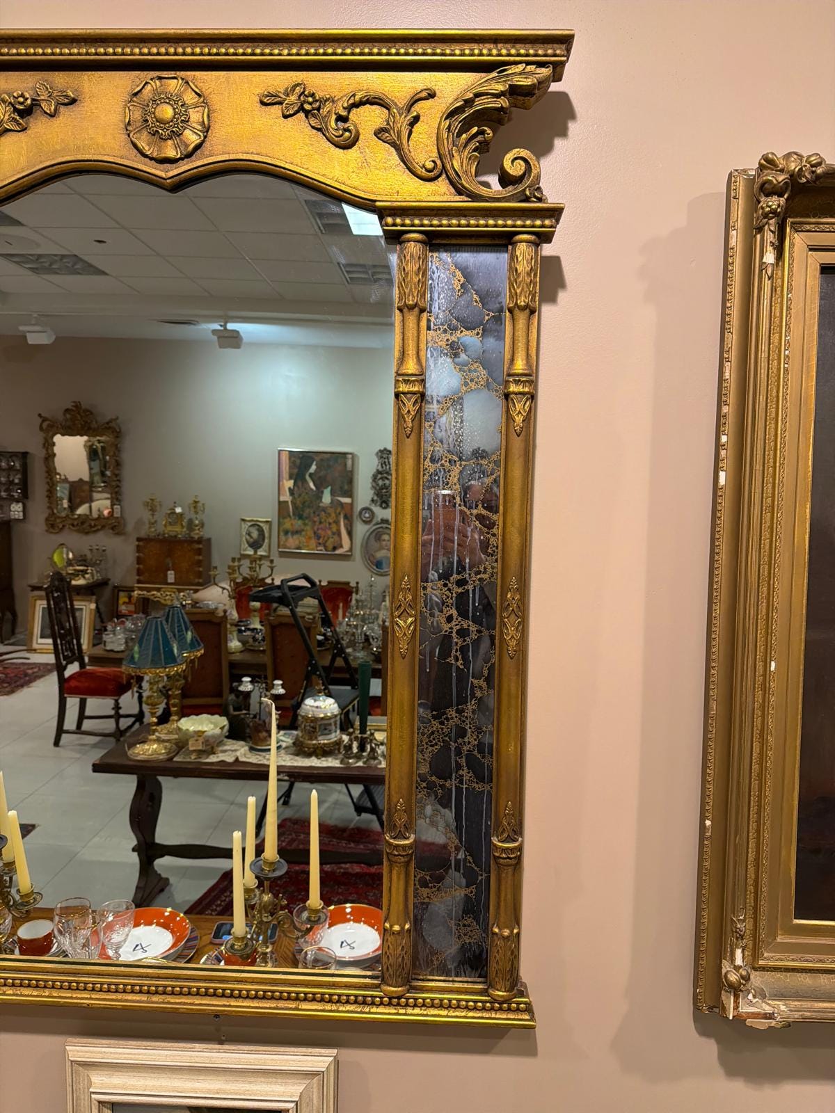 Vintage Gilt Wood Wall Mirror, Triple Panel French Neoclassical Style, 65" 46"