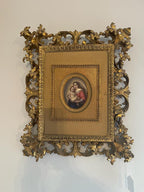 Antique KPM Porcelain Rare Oil Painting of Madonna on an Oval porcelain plaque Gold Gilwood Framed