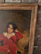 Antique Oil Painting of a Young Boy Red Large Framed Portrait 19th C English Style Rare Impressive Artwork Thomas Lawrence Inspired Wall Art