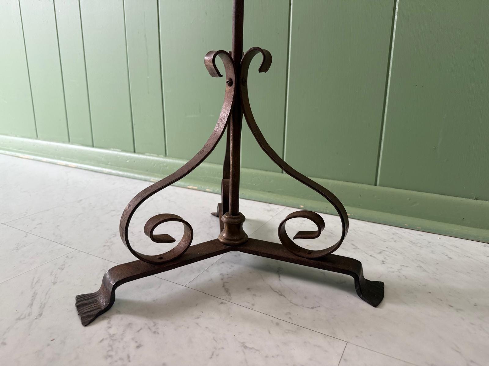 Antique Wrought Iron Floor Lamp White Milk Glass Shade Ornate Scroll Base Vintage Lighting Collectible Adjustable Lamp Victorian Style