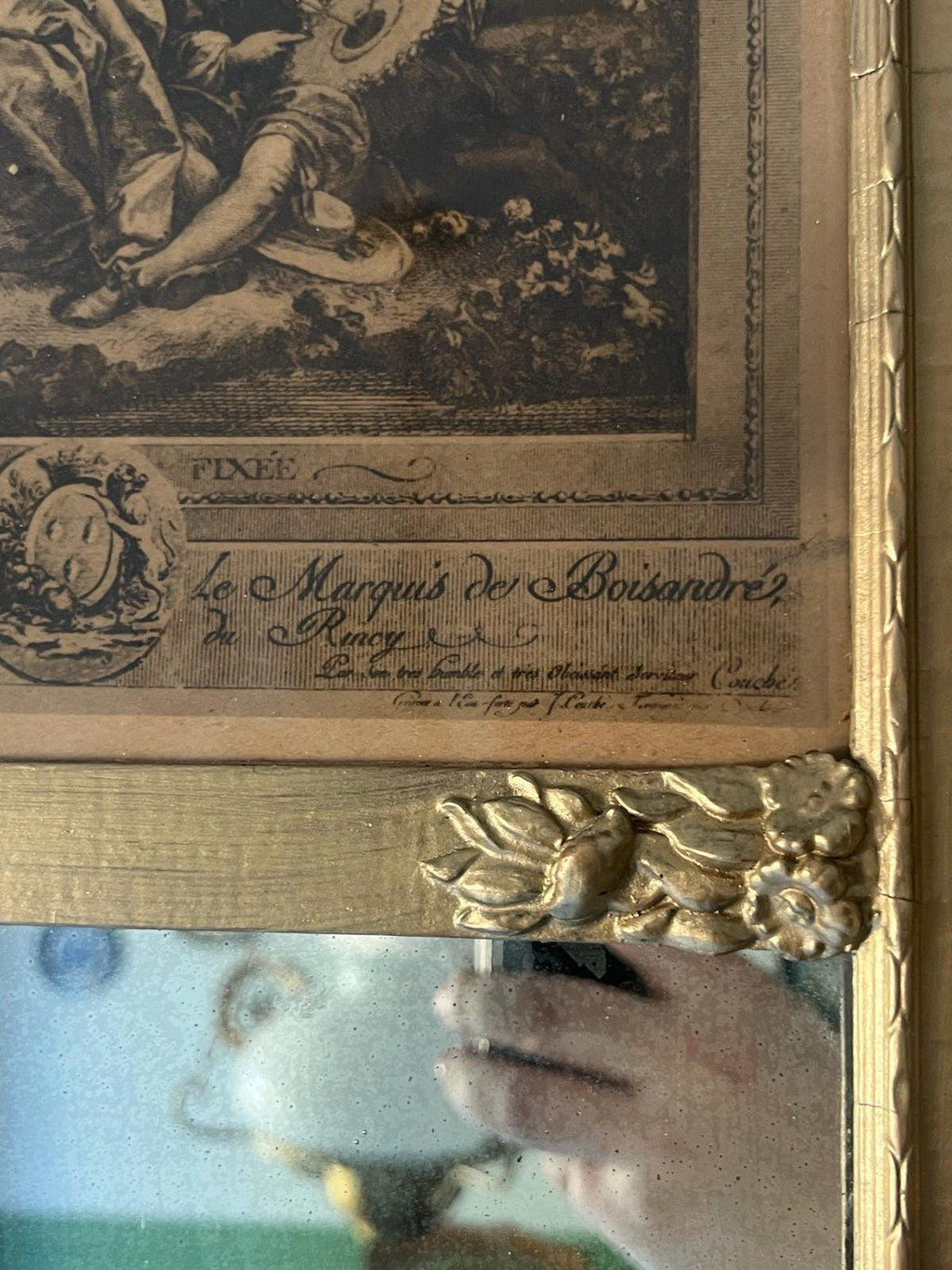 Antique French Trumeau Wall Mirror Ornate Gold Frame Etching Glass Rococo Style Large Gilded Victorian Decoration Hallway Accent Piece