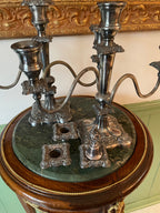 Antique Pair Silver Candelabra Five Arm Baroque Candle Holders Ornate Heavy Metal Candle Stand Classical Decoration Mantel Table Display