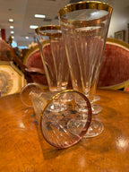 Vintage Gold Rim Champagne Flutes Set of 6 Clear Glass Tapered Mid Century Elegant Barware