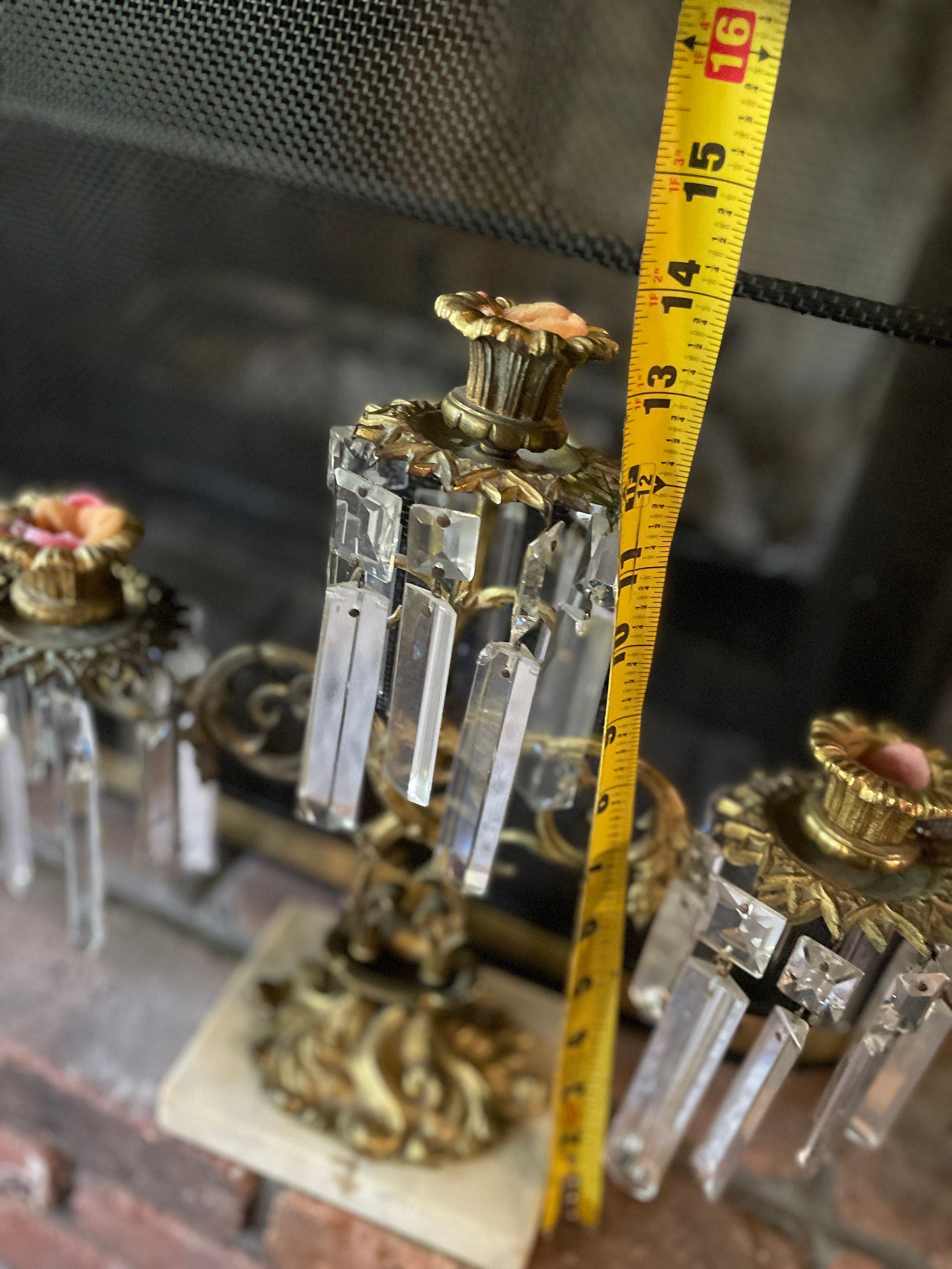 Pair of Antique French Empire Gilt Bronze Crystal Candelabras Elegant 6 Arm Candlesticks Stunning Mantel Decor Circa 1850 Rare Find Elegance