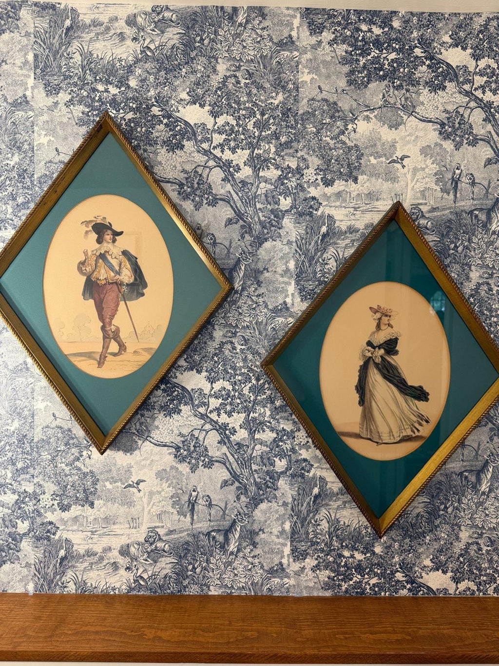 Vintage French "Costumes des Coeurs” Print Louis VIII His Mistress Matted Wall Art Historical Fashion Prints Collectible Gold gild Frames