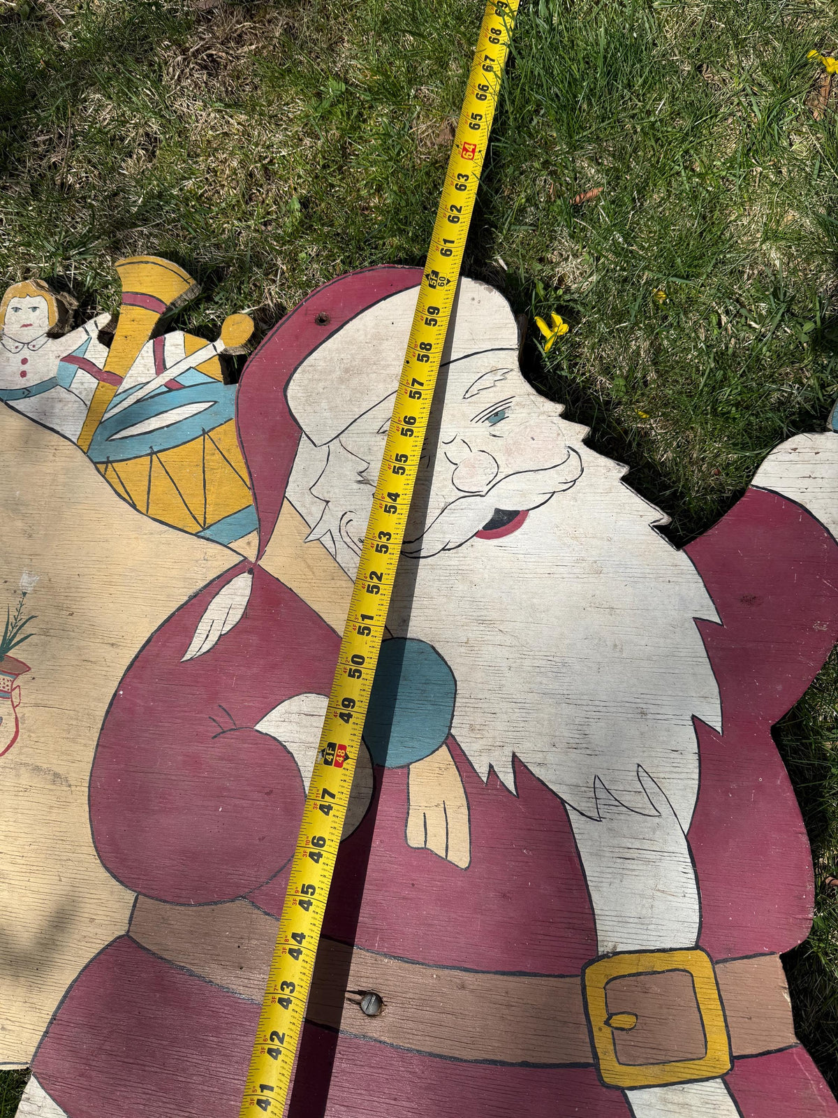 Vintage Mid-Century Hand Painted Wood Santa Claus Yard Decoration Folk Art Christmas Garden Stake Garden Decorations Santa Outdoor Display