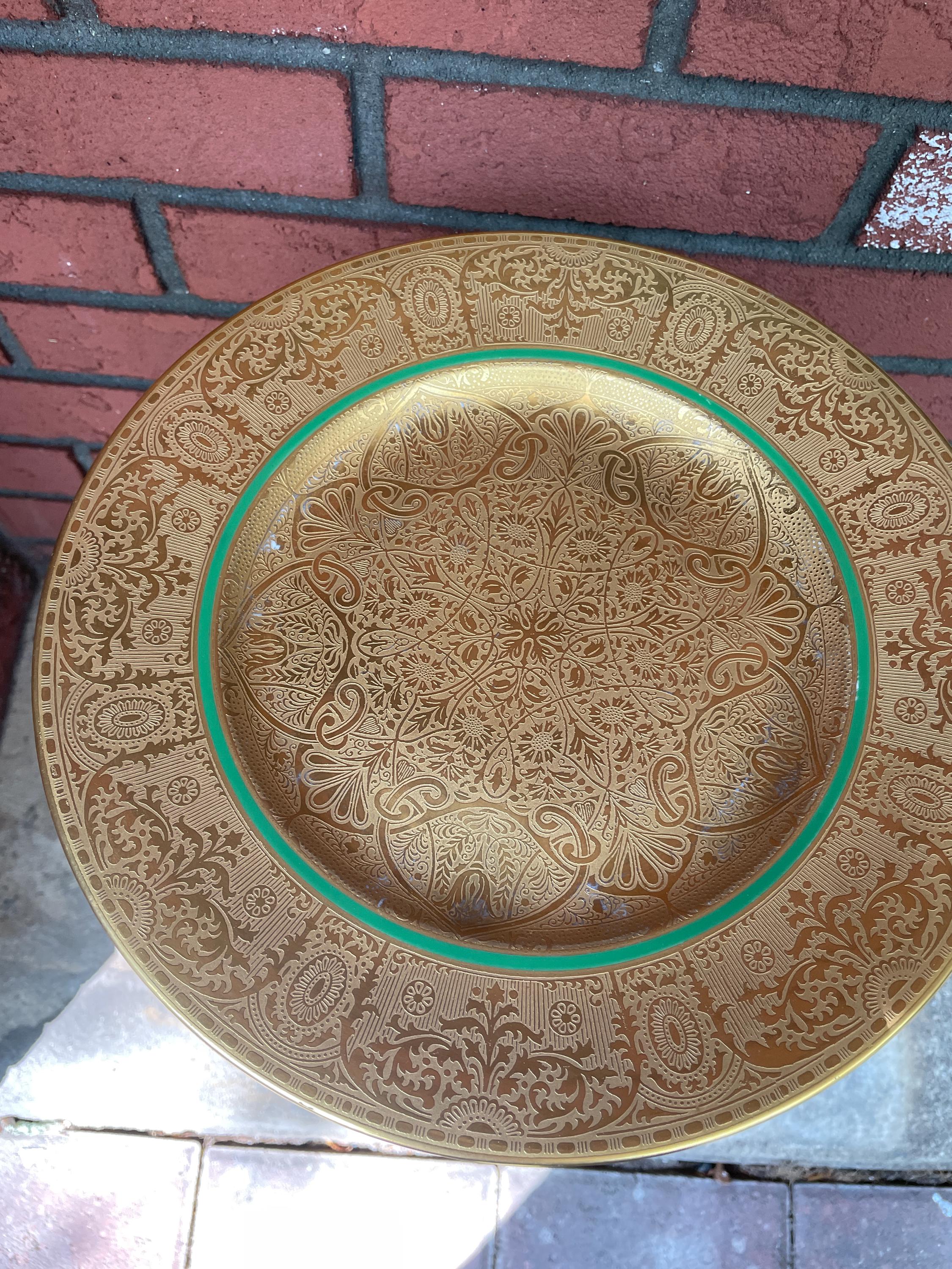 Set Of 8 Royal Bavarian 22K Gold Encrusted Serving Plates Ornate Antique Porcelain Tableware 1890s Decorative Luxury Gilded Dining Pieces