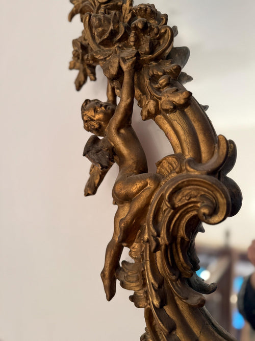 Antique French Rococo Mirror Ornate Gilded Wall Mirror Cherub Detail Rare 19th C. Baroque Style Victorian Mirror Luxurious Home Decoration