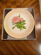 Boehm Rose Plate Collection Set: 6 Bone China Collector Plates, Gold Rim Floral Wall Decor