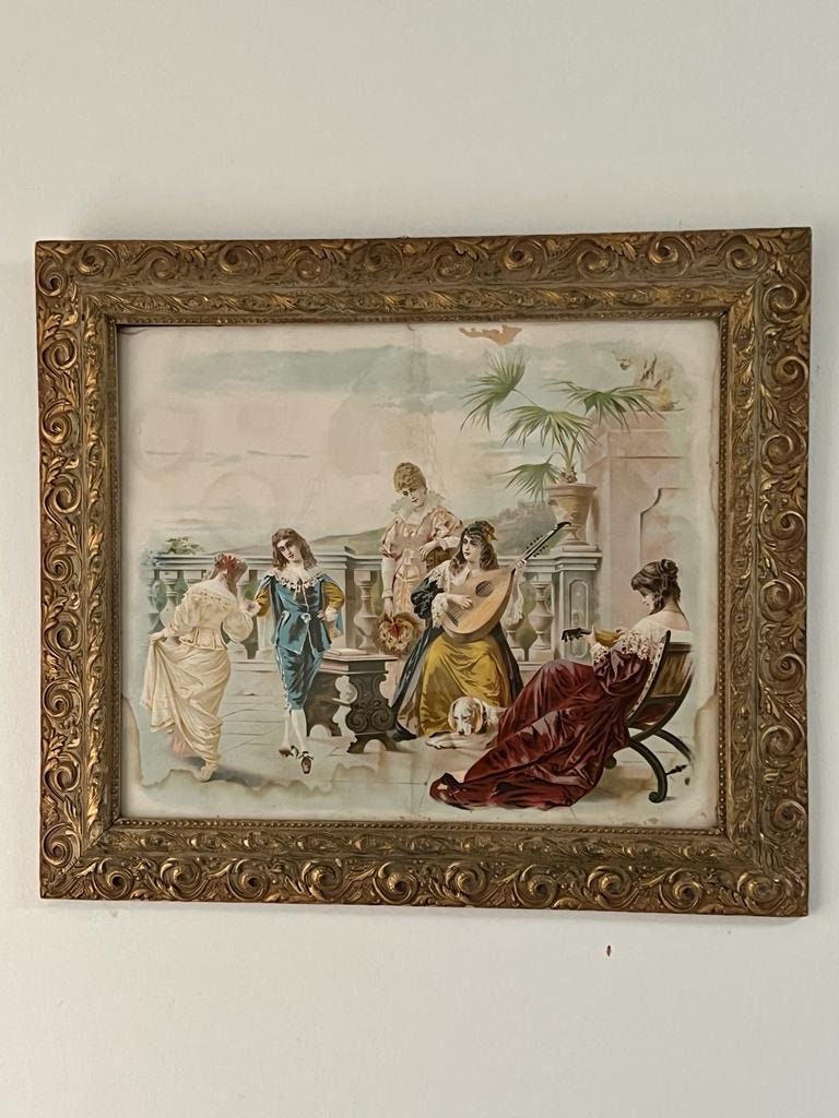 Antique Gilded Frame Art Victorian Courting Scene Romantic Wall Decor Ornate Gold Frame Classical Style Interior Collectible Wall Hanging