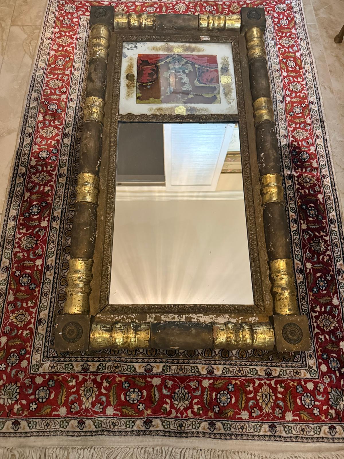 Antique Federal Gilded Trumeau Mirror 19th Century Wood & Gold Leaf Wall Mirror Eglomise Panel Collectible Mirror Luxurious Home Decoration