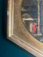 Vintage Italian Florentia Canaletto Style Hexagon Wall Art Ornate Gilt Frame Roman Ruins Scene Classical Landscape Architecture Art