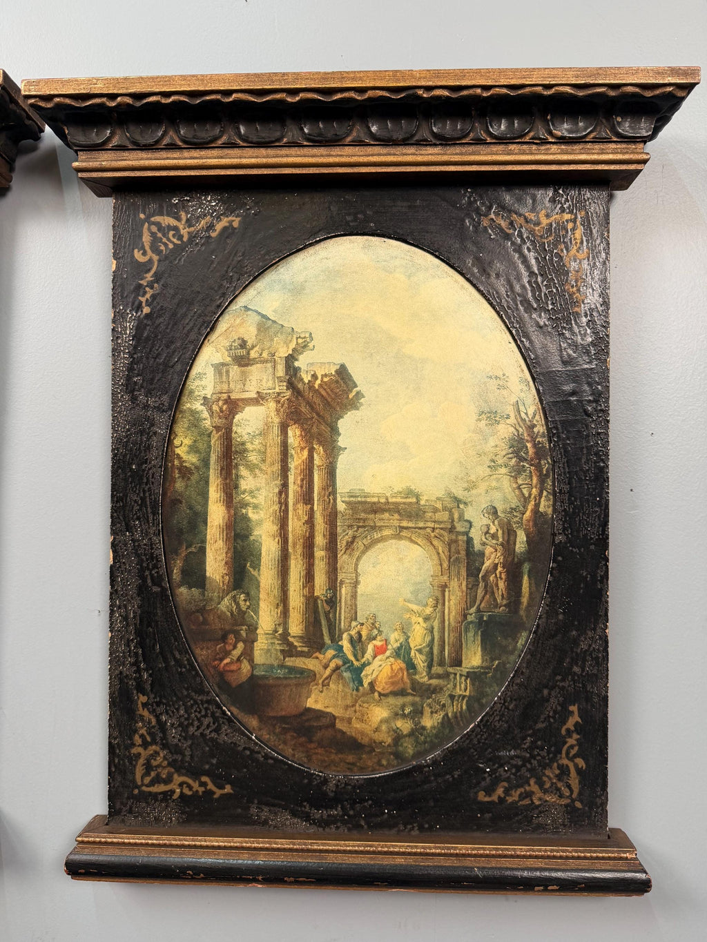 Vintage Pair Neoclassical Grand Tour Wall Panels Roman Ruins Architectural Prints Framed Art