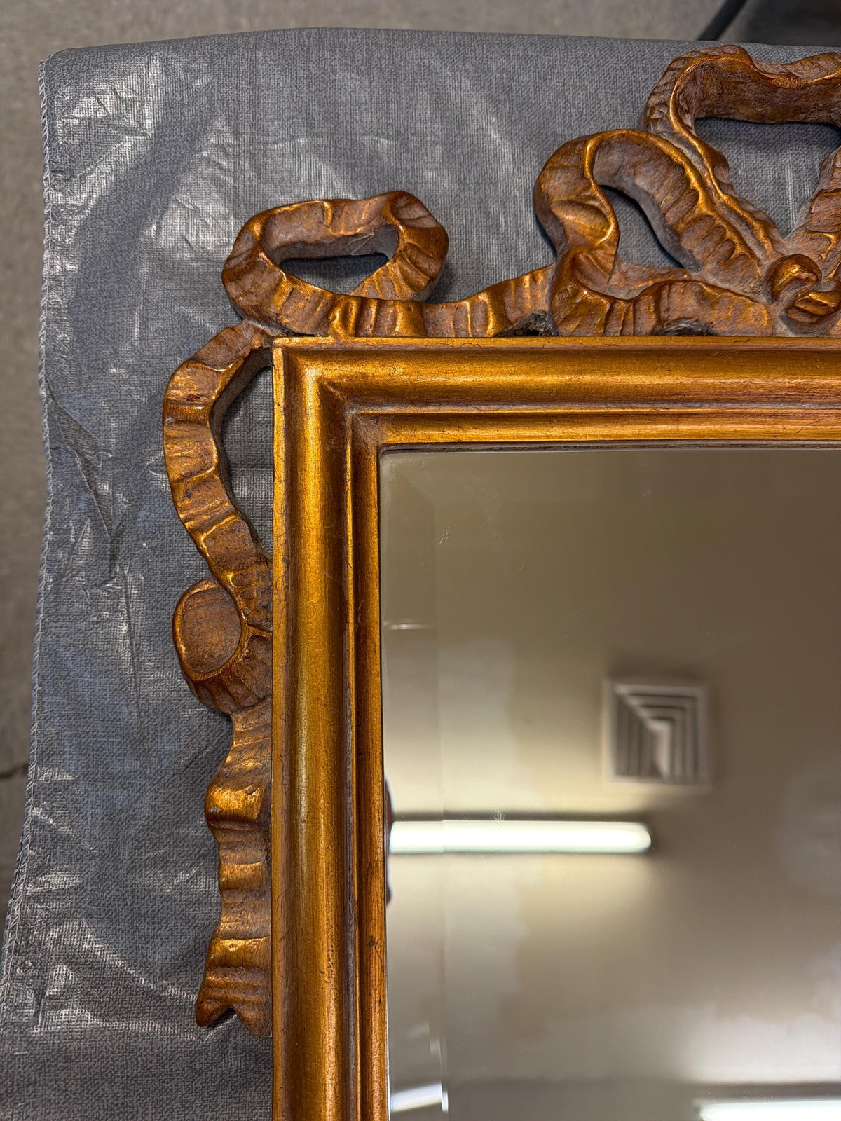 Vintage Gilt Ribbon Mirror, French Style Bow Frame, Hollywood Regency Gold Accent