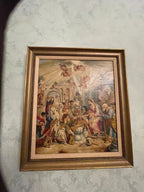 The Virgin Mary & Jesus Between Kings Old Print Picture Frame