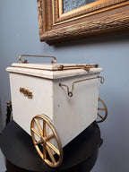 Vintage Ice Cycle Tricycle Ice Bucket Wine Cooler Bar Cart Brass & White Wood Barware