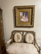 Large Victorian Gilt Frame Oil Painting of Two Girls Antique Style Rococo Wall Art Romantic Portrait Ornate Gold Decoration Statement Piece