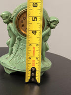 Antique Figural Cherub Mantel Clock Made in the USA, Green Painted Metal Table Clock