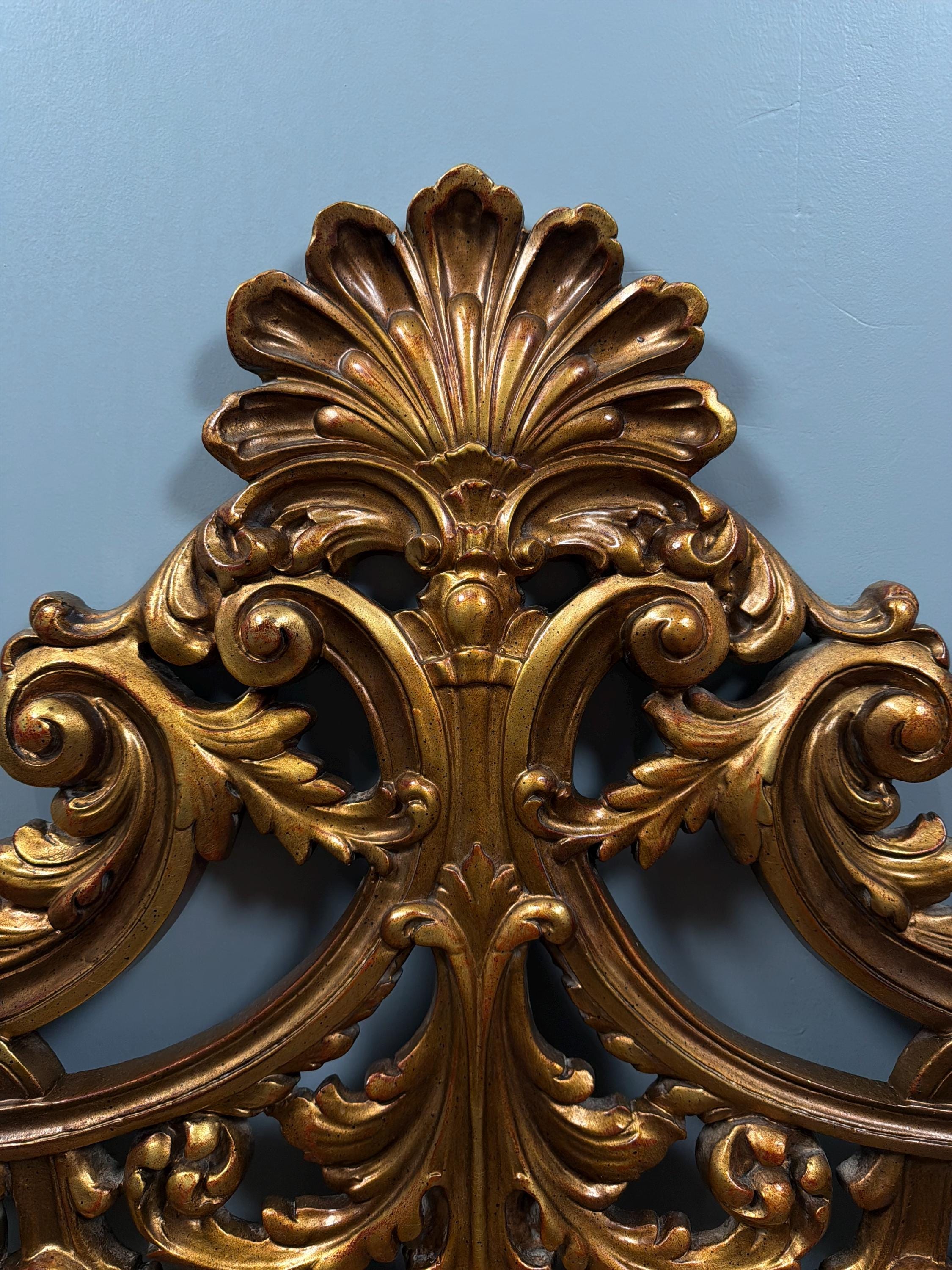 Vintage Rococo King Headboard | Ornate Gold-Tone Cast Metal Statement Piece