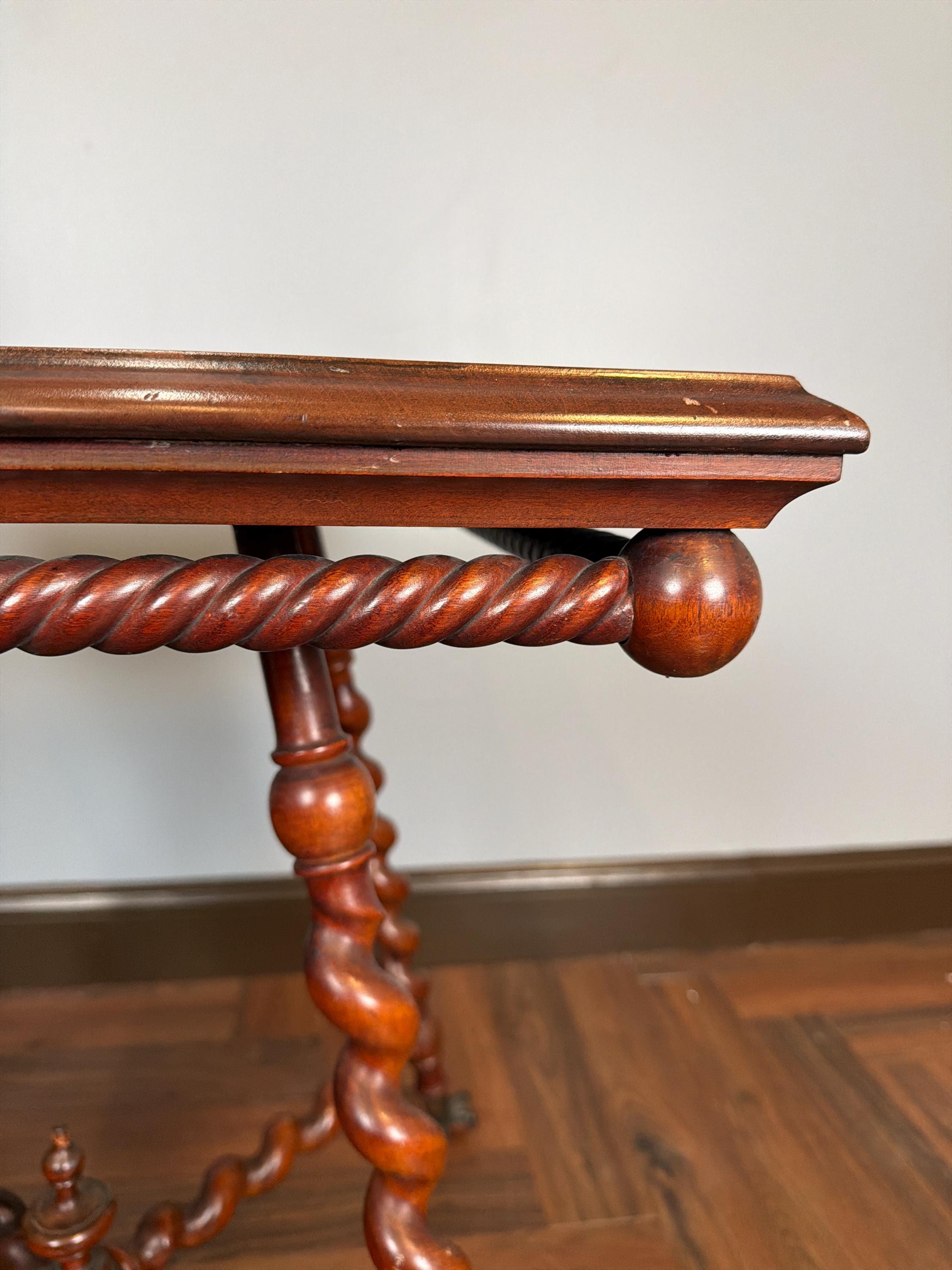 Antique English Barley Twist Side Table, Claw Foot Caster Accent Spiral Leg Table