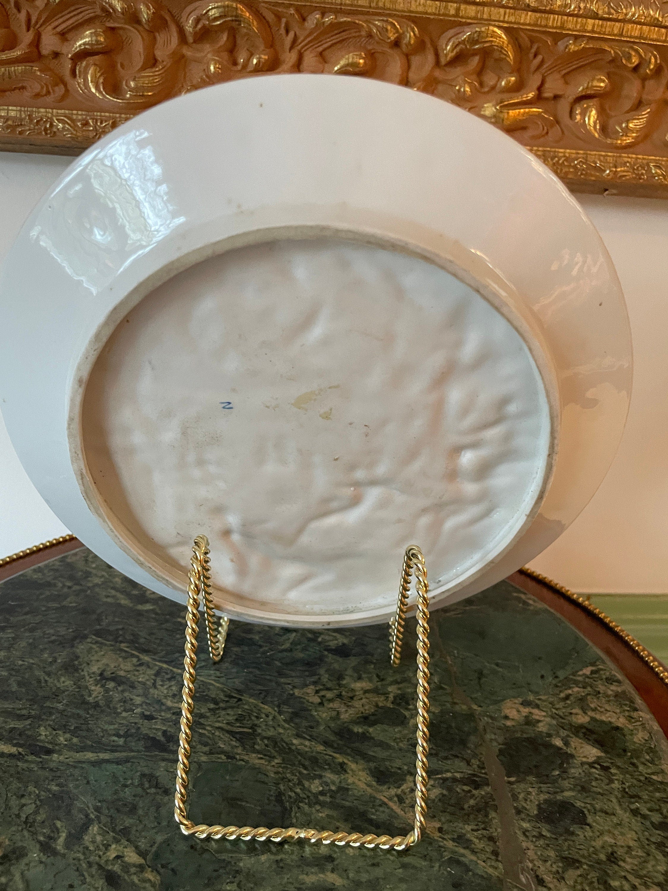 Antique Nude Scene Porcelain Plate Embossed Gold Border Mythological Bacchanal Style Collectible Display Hand Painted Rococo Decoration