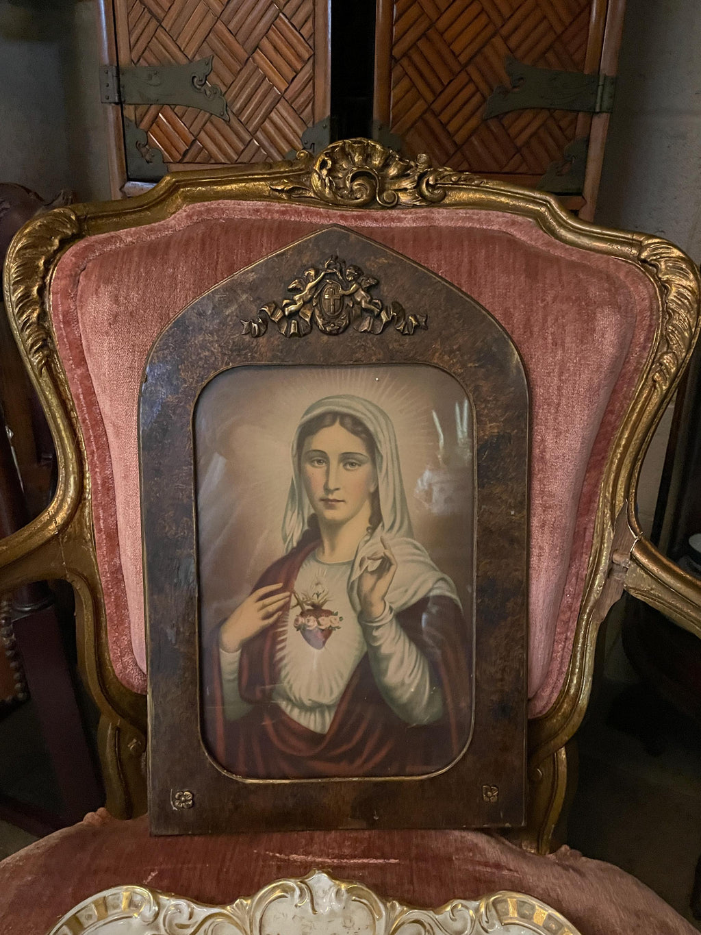 Antique Framed Virgin Mary Print - Catholic Wall Art, Home/Church Decoration Immaculate Heart of Mary