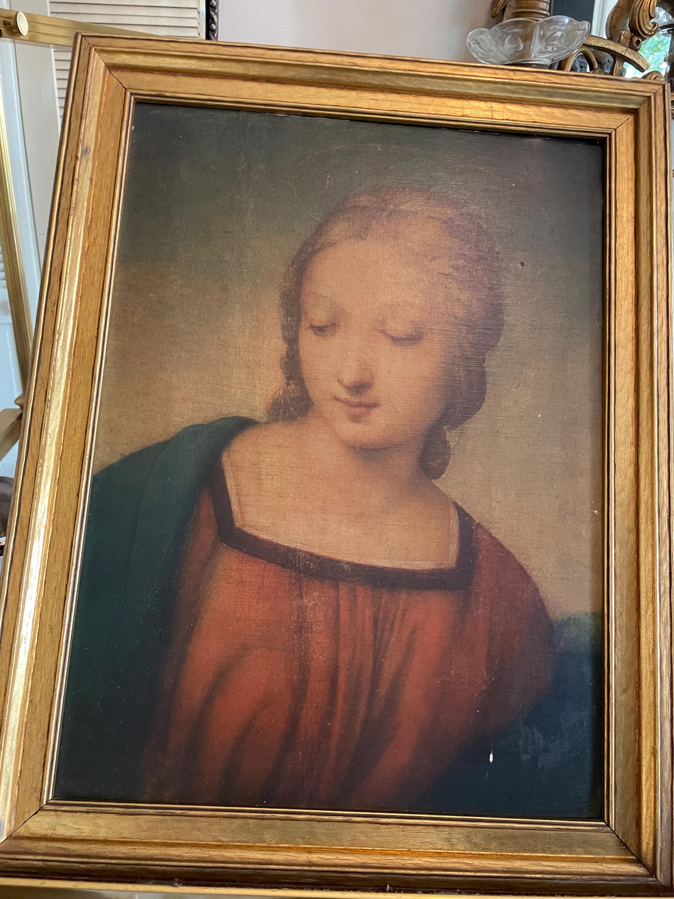 Vintage Framed Madonna Print Religious Wall Art Sacred Virgin Portrait Gold Frame Catholic Decoration Renaissance Style Spiritual Gift