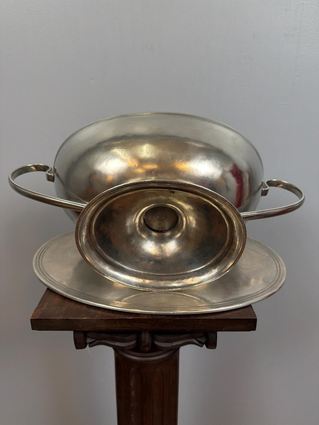 Vintage French Silver Plate Tureen With Underplate, Double Handle Serving Dish